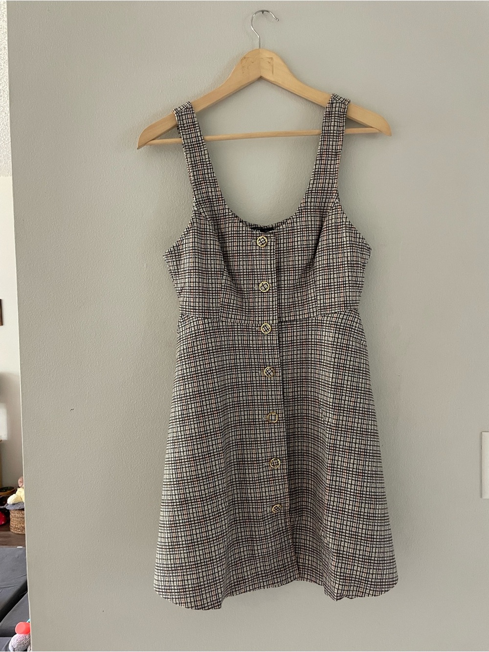 Zara Brown and White Plaid Button Mini Dress